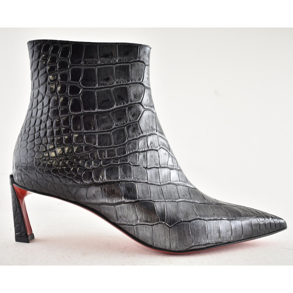 Christian Louboutin Condora Booty 55 Black Silver Croc Ali Ankle Heel Boot 38 - Picture 2 of 15